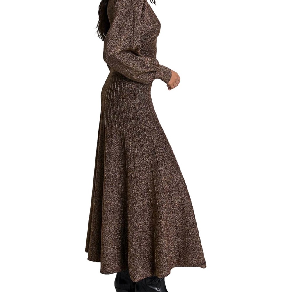 Maje Brown Turtleneck Bishop Sleeve Sweater Dress